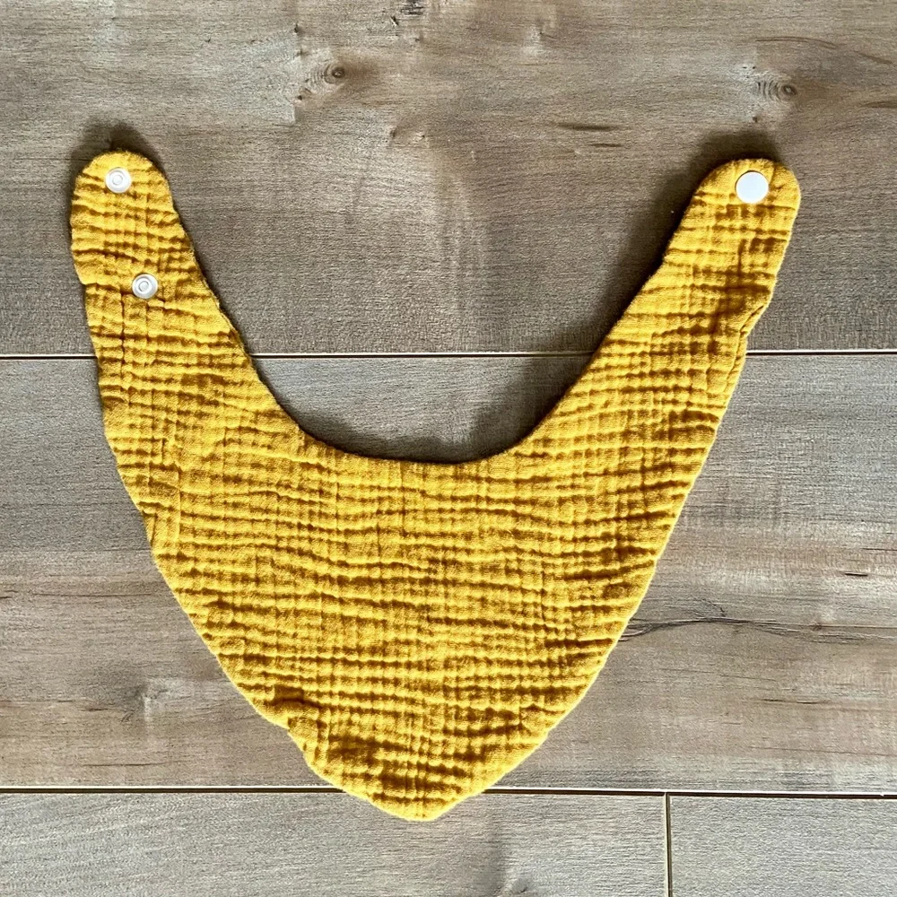 Set of 2 Double Gauze Bandana Bibs in Mustard and Neutral Rainbow Print